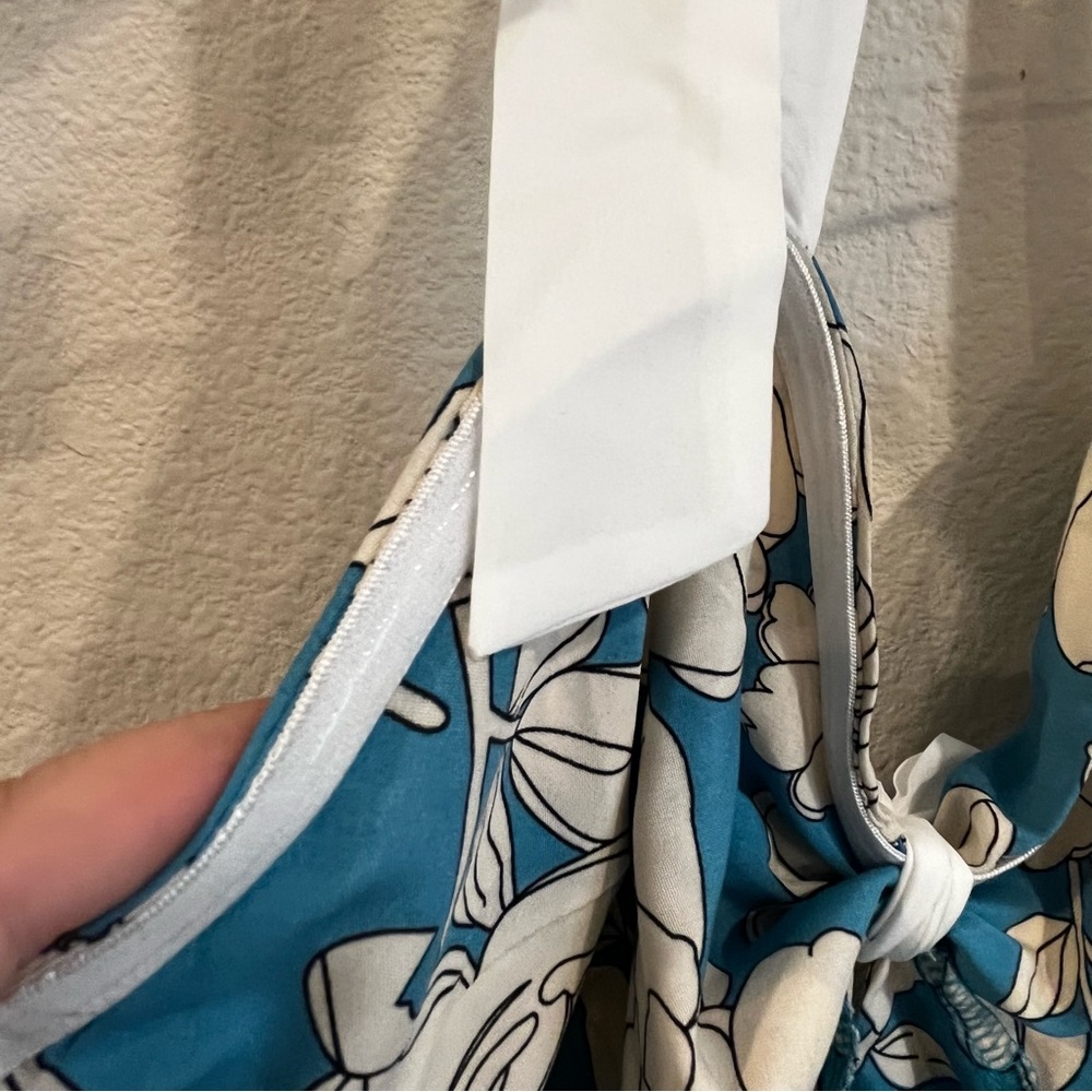 Unique Vintage blue & white floral bouquet swing halter dress size 1X/16 pockets - Picture 8 of 13